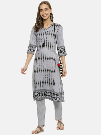 Geometric Ethnic Print Kurta With Trousers Set