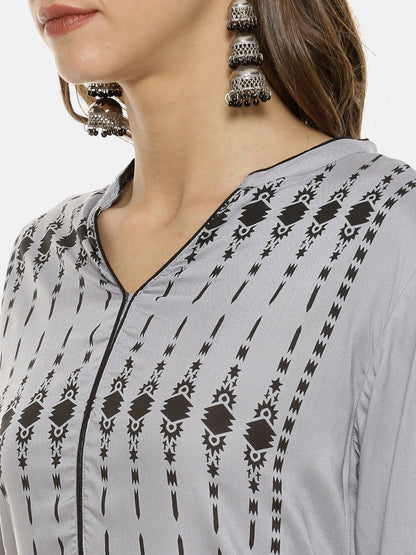 Geometric Ethnic Print Kurta With Trousers Set