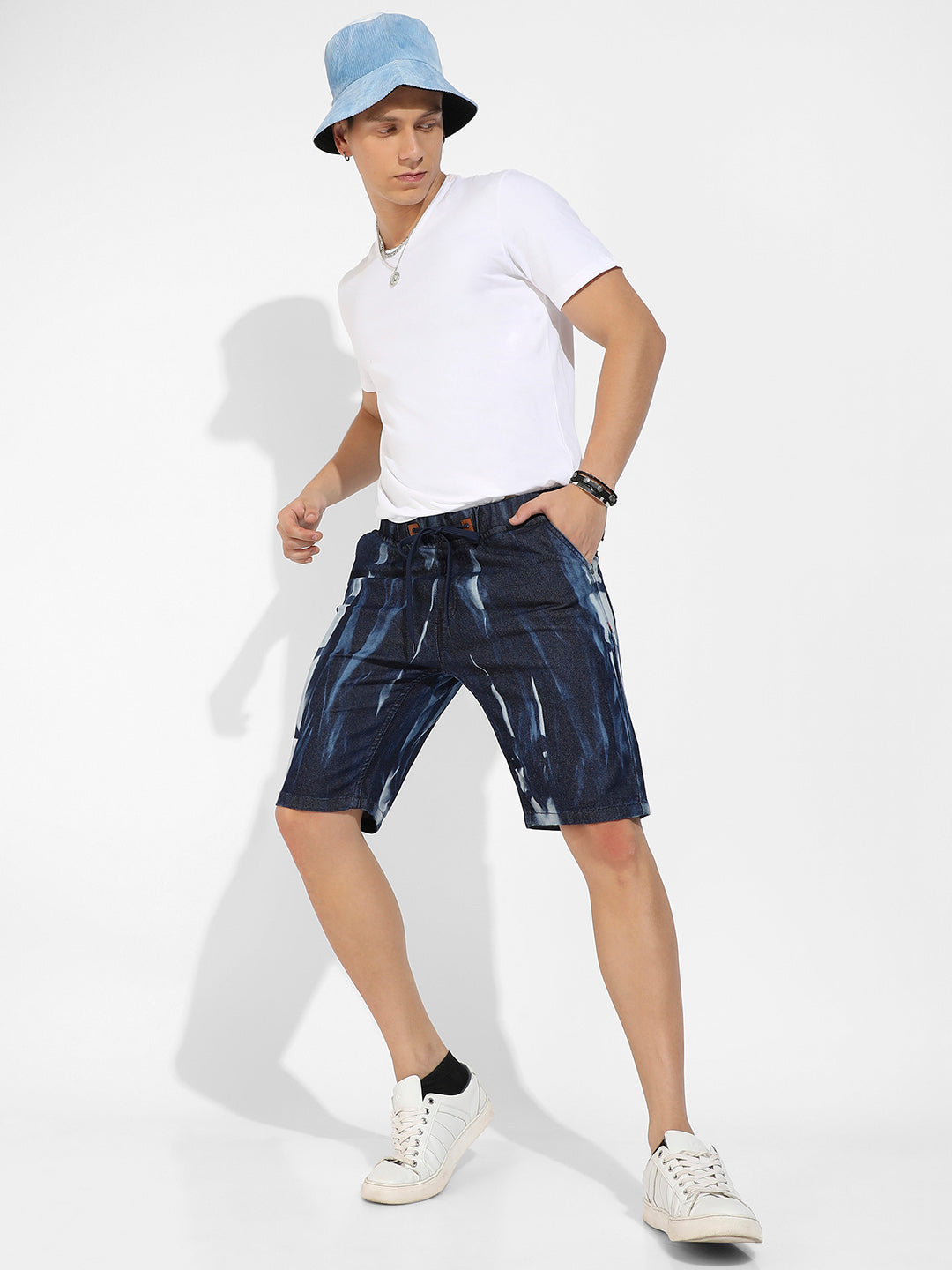 Contrast Wash Denim Shorts