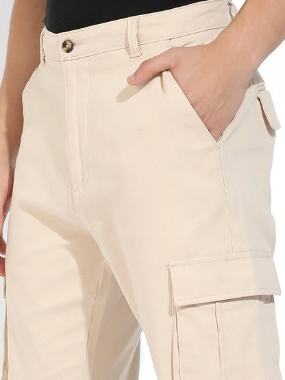 Beige Cuffed Hem Cargo Trouser