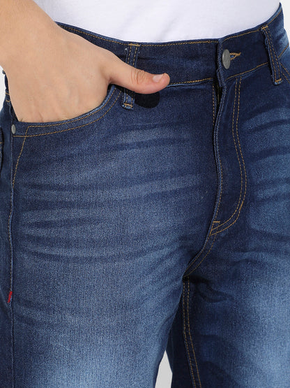 Dark Blue Distressed Knee Denim Jeans