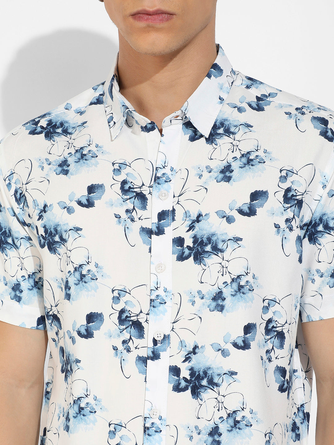 Blue & White Botanical Strokes Shirt