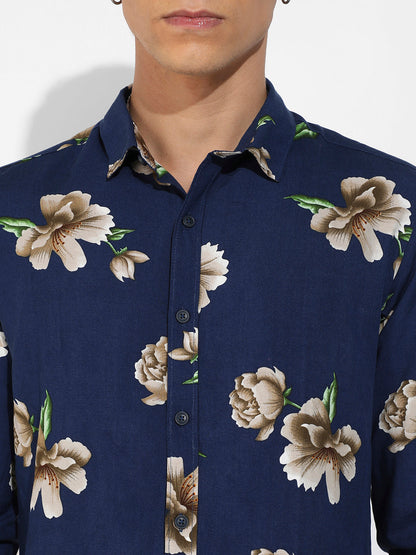 Indigo Blue Floral Print Shirt