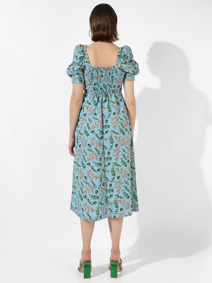 Botanical Print Dress With Slit