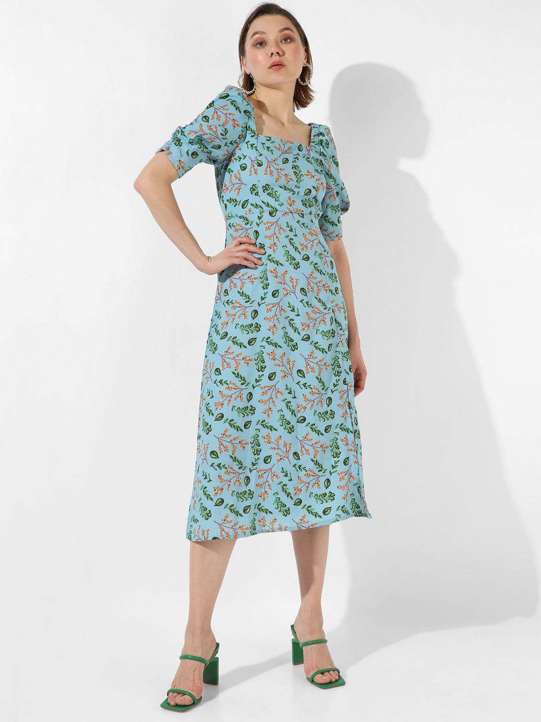 Botanical Print Dress With Slit