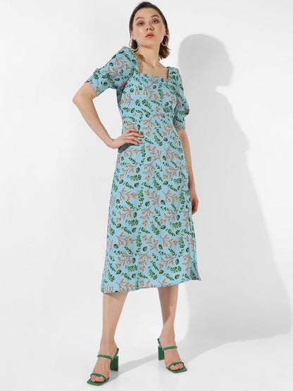 Botanical Print Dress With Slit