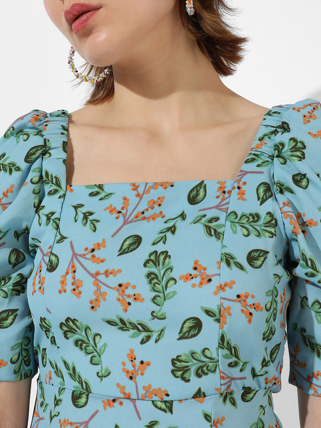 Botanical Print Dress With Slit