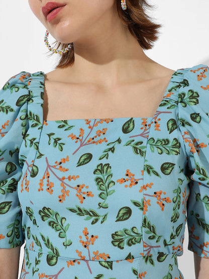 Botanical Print Dress With Slit