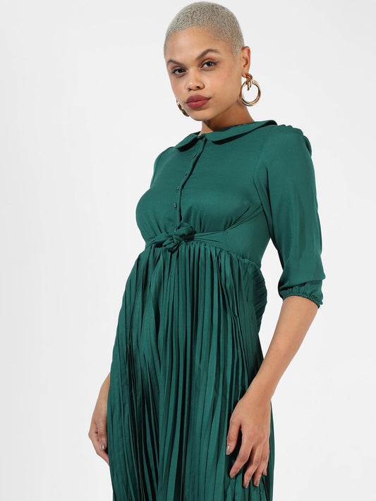 Pleated Tie-Up Dress