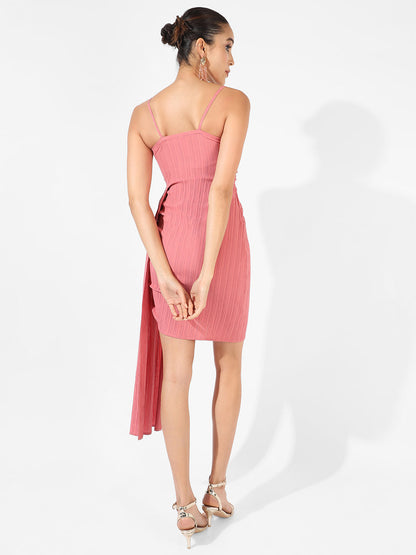Solid Ruched Dress With Trail