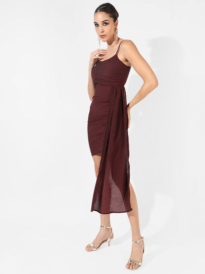 Solid Ruched Dress With Trail