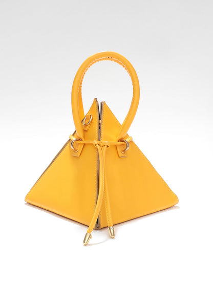 YELLOW EMBELLISHED VEGAN LEATHER SWAGGER HANDHELD BAG WITH TASSELLED