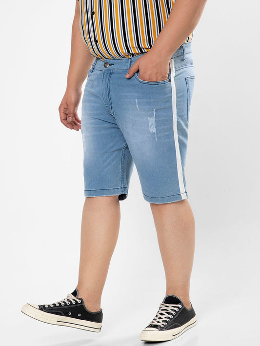 Solid & Side Striped Denim Short