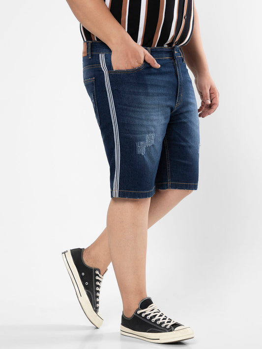 Solid & Side Striped Denim Short
