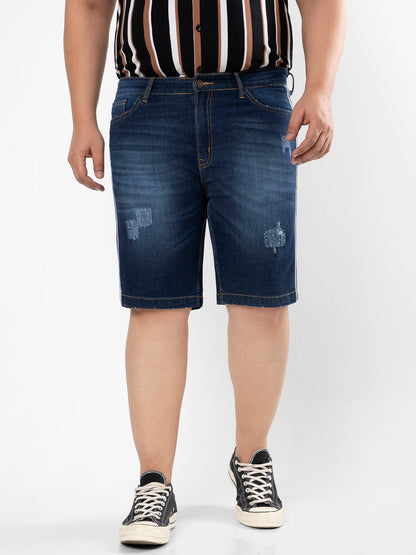 Solid & Side Striped Denim Short