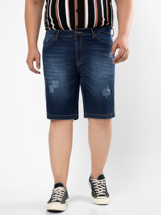 Solid & Side Striped Denim Short