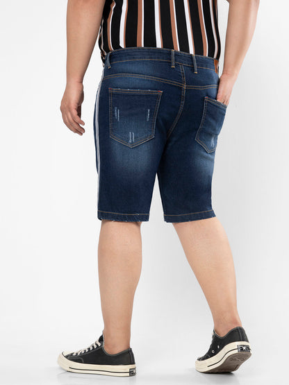 Solid & Side Striped Denim Short