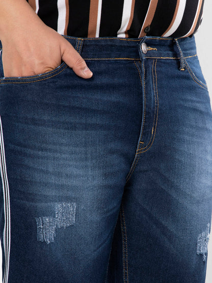 Solid & Side Striped Denim Short