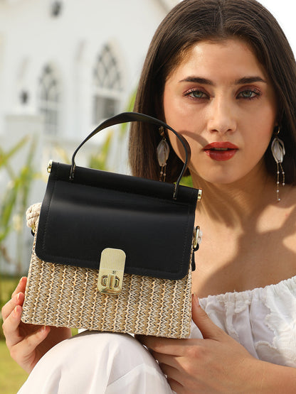 The Small Straw-MÃ©decin Hand Bag - Onyx Black