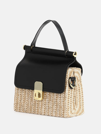 The Small Straw-MÃ©decin Hand Bag - Onyx Black