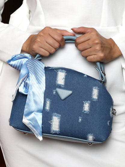 The Denim-Curve Hand Bag - Indigo Blue