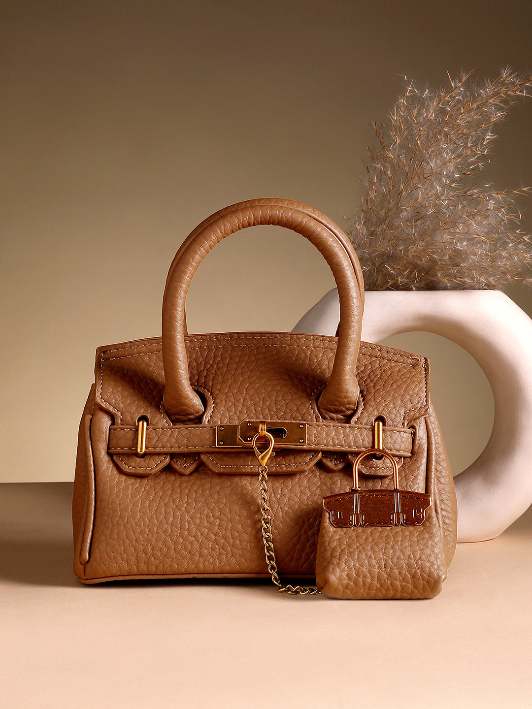 The Mini Overlap Satchel Sling Bag With Pouch - Mocha Brown