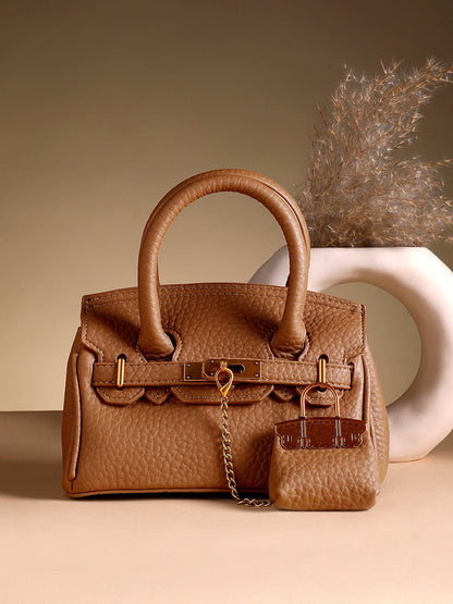 The Mini Overlap Satchel Sling Bag With Pouch - Mocha Brown