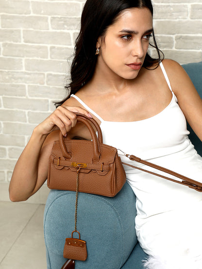 The Mini Overlap Satchel Sling Bag With Pouch - Mocha Brown