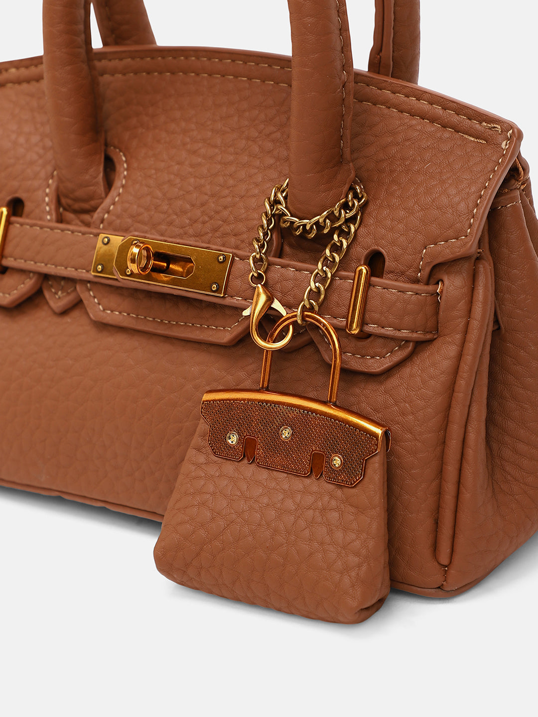 The Mini Overlap Satchel Sling Bag With Pouch - Mocha Brown