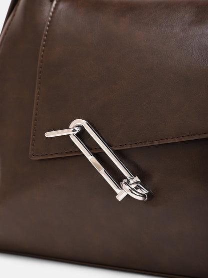 The Large Slant-Flap Hobo Bag - Coffee Brown