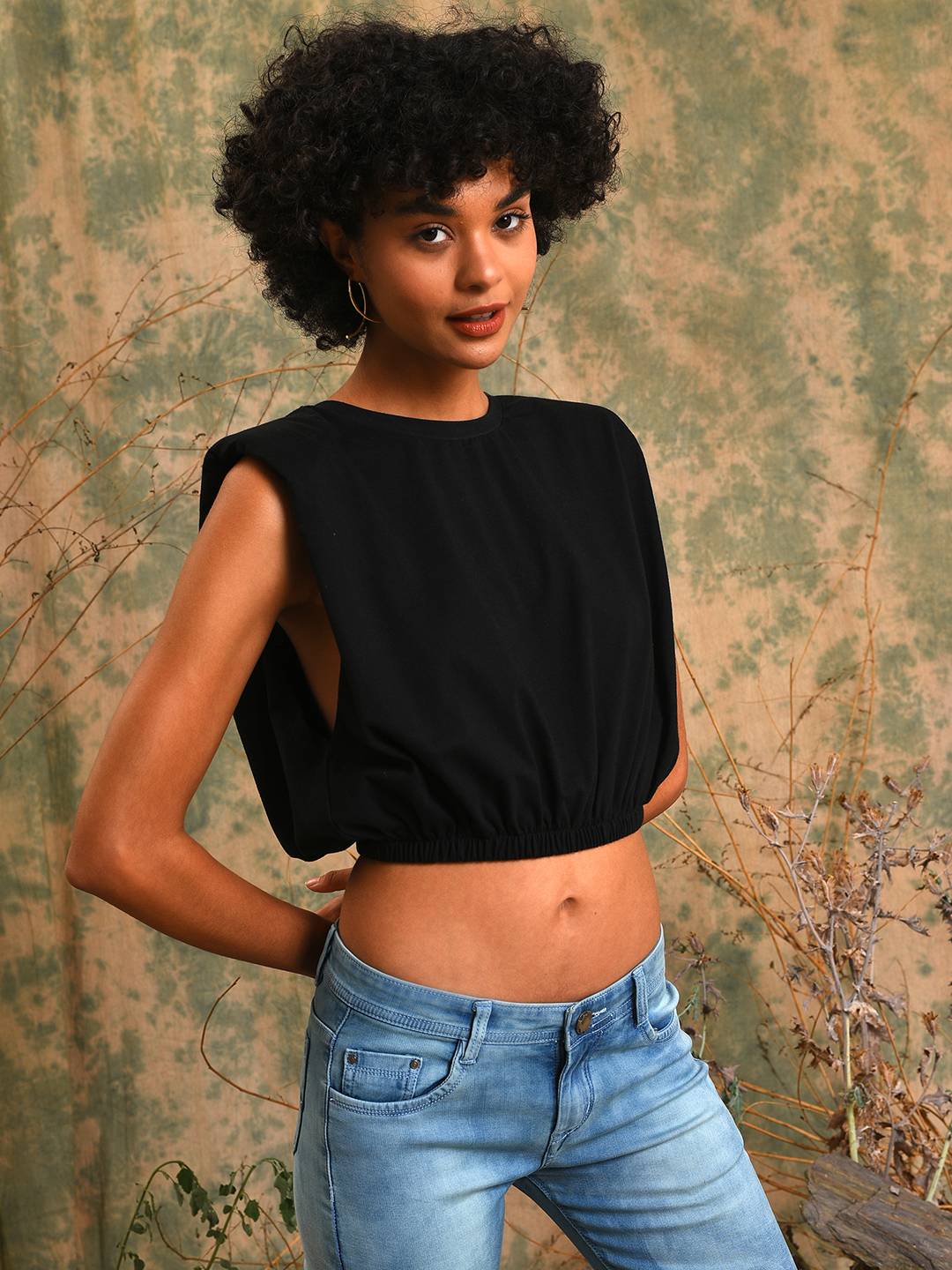 Solid Stylish Casual Crop Top
