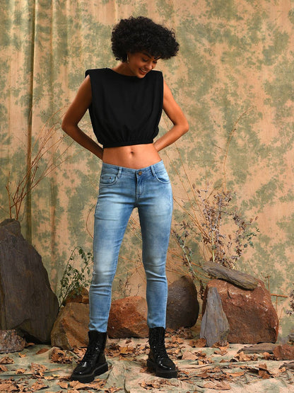 Solid Stylish Casual Crop Top