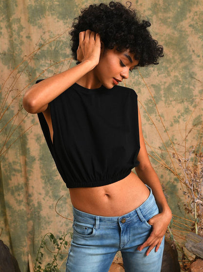 Solid Stylish Casual Crop Top