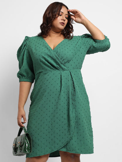 Forest Green Self-Design Petal Dress