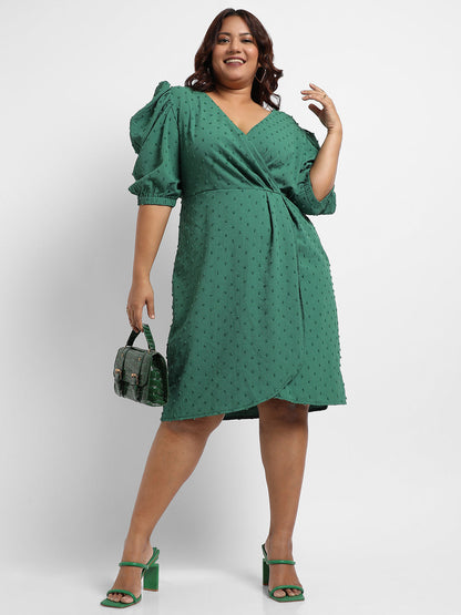 Forest Green Self-Design Petal Dress