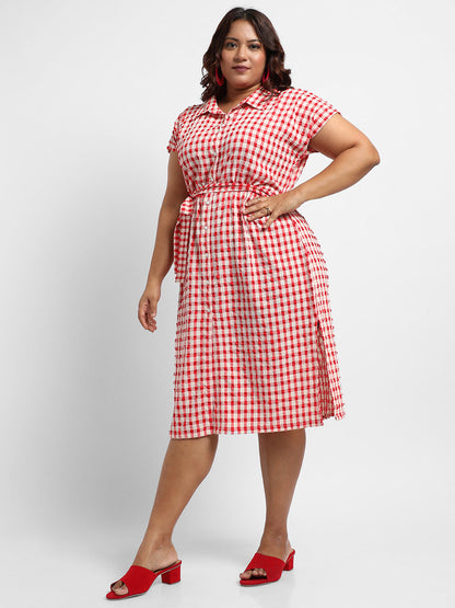 Red Button-Front Gingham Dress