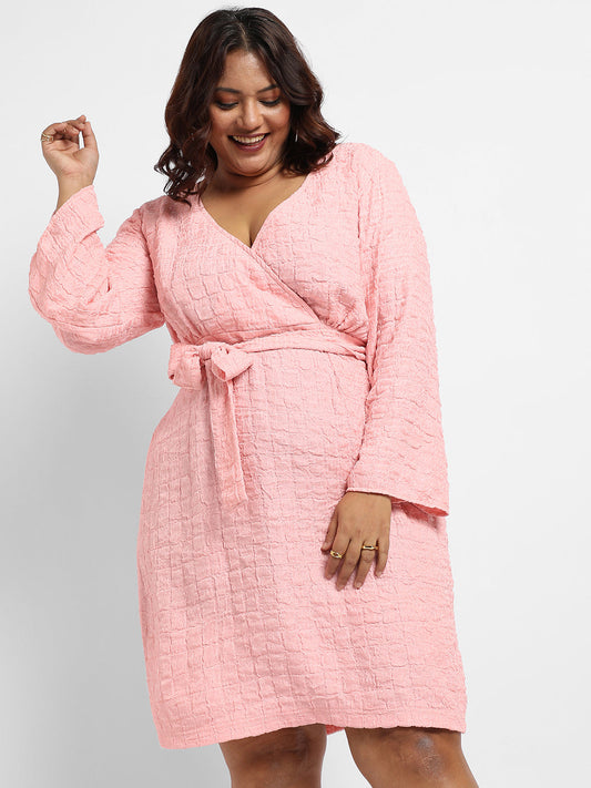 Baby Pink Tie-Up Wrap Neck Dress
