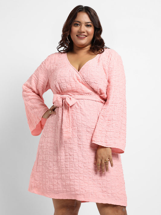Baby Pink Tie-Up Wrap Neck Dress