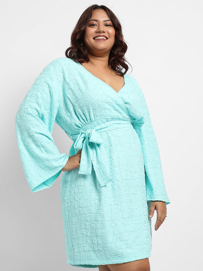 Light Blue Tie-Up Wrap Neck Dress