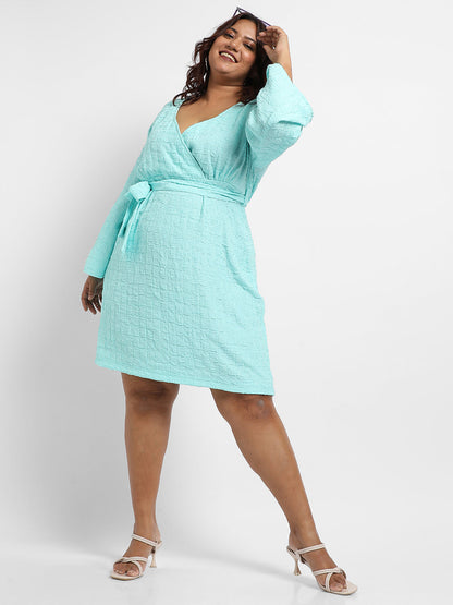 Light Blue Tie-Up Wrap Neck Dress