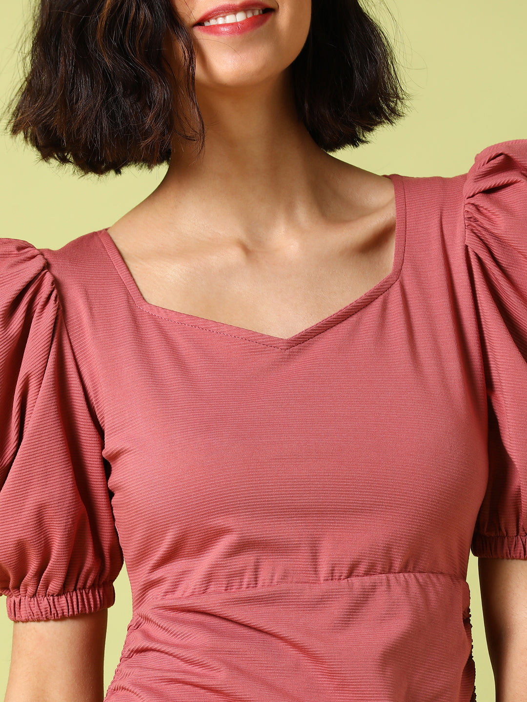 Solid Dress With Ruched Detail