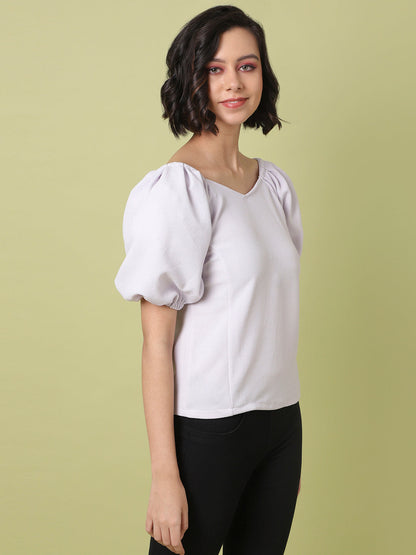 Solid Top With Puff Sleeves
