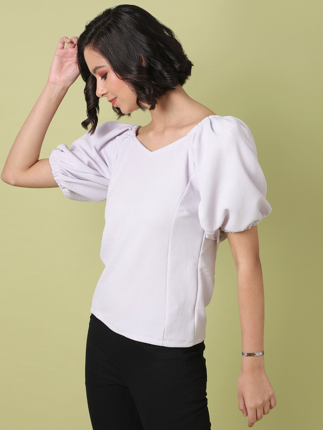 Solid Top With Puff Sleeves