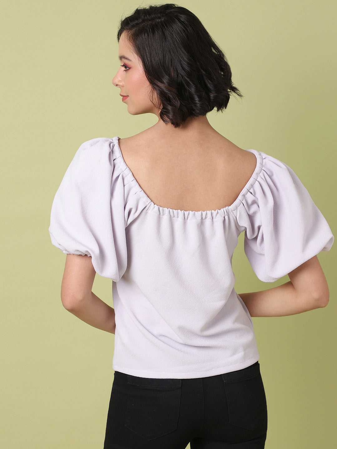 Solid Top With Puff Sleeves