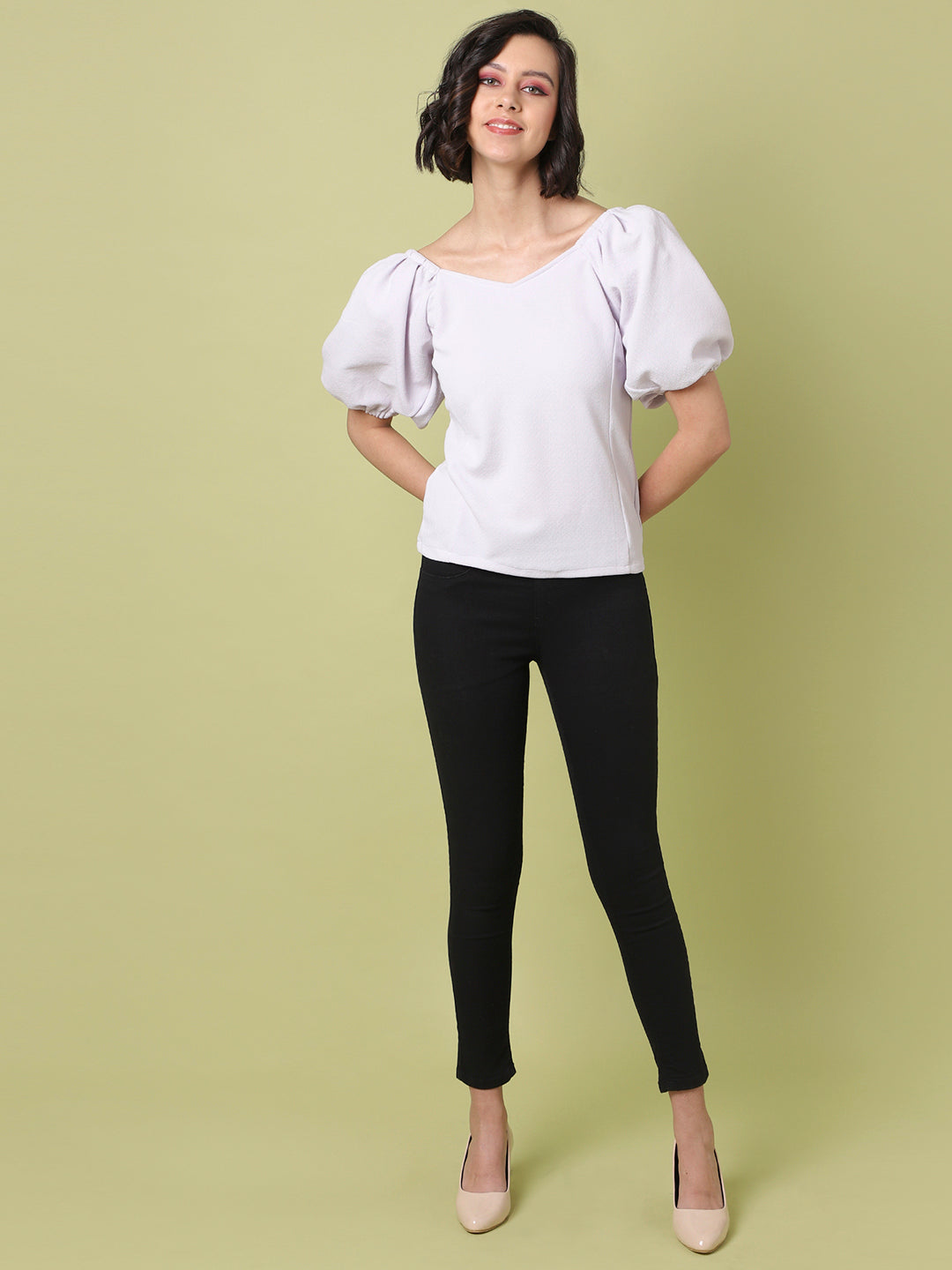 Solid Top With Puff Sleeves