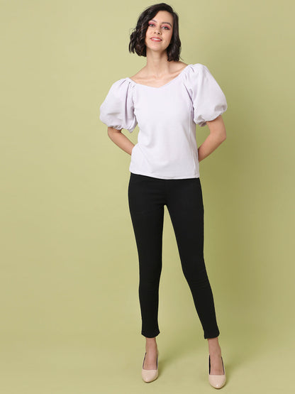 Solid Top With Puff Sleeves
