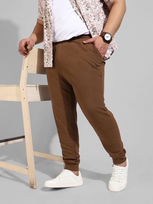 Cotton Solid Brown Regular Fit Trackpants