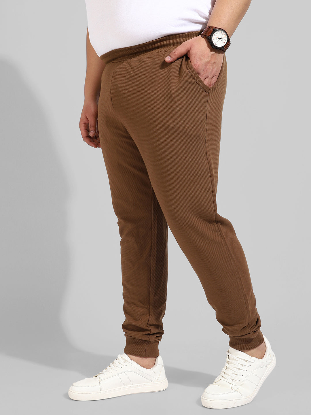 Cotton Solid Brown Regular Fit Trackpants