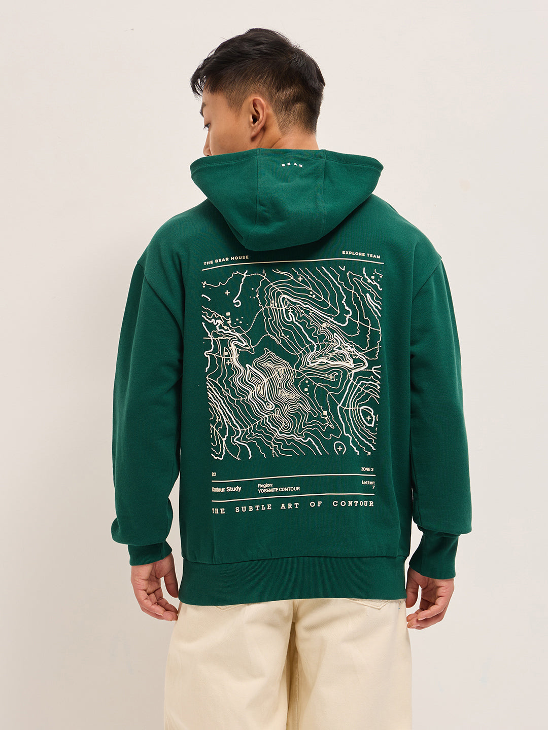 Green Relaxed Fit Hoodie with Topographic Graphic Print