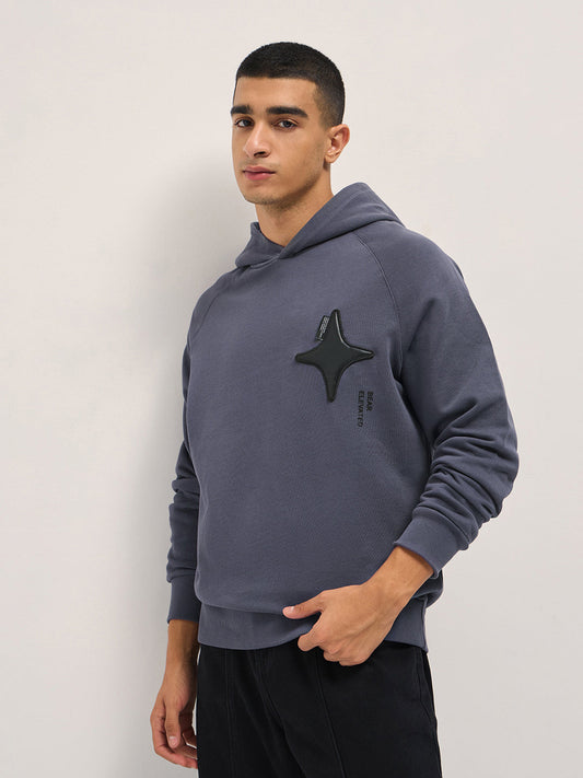 Purple Relaxed Fit Hoodie with Star Patch and BEAR ELEVATED Text